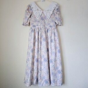 Dazy Prairie Midi Dress Women's Sz S Cottagecore Floral Lace Collar Boho Peasant